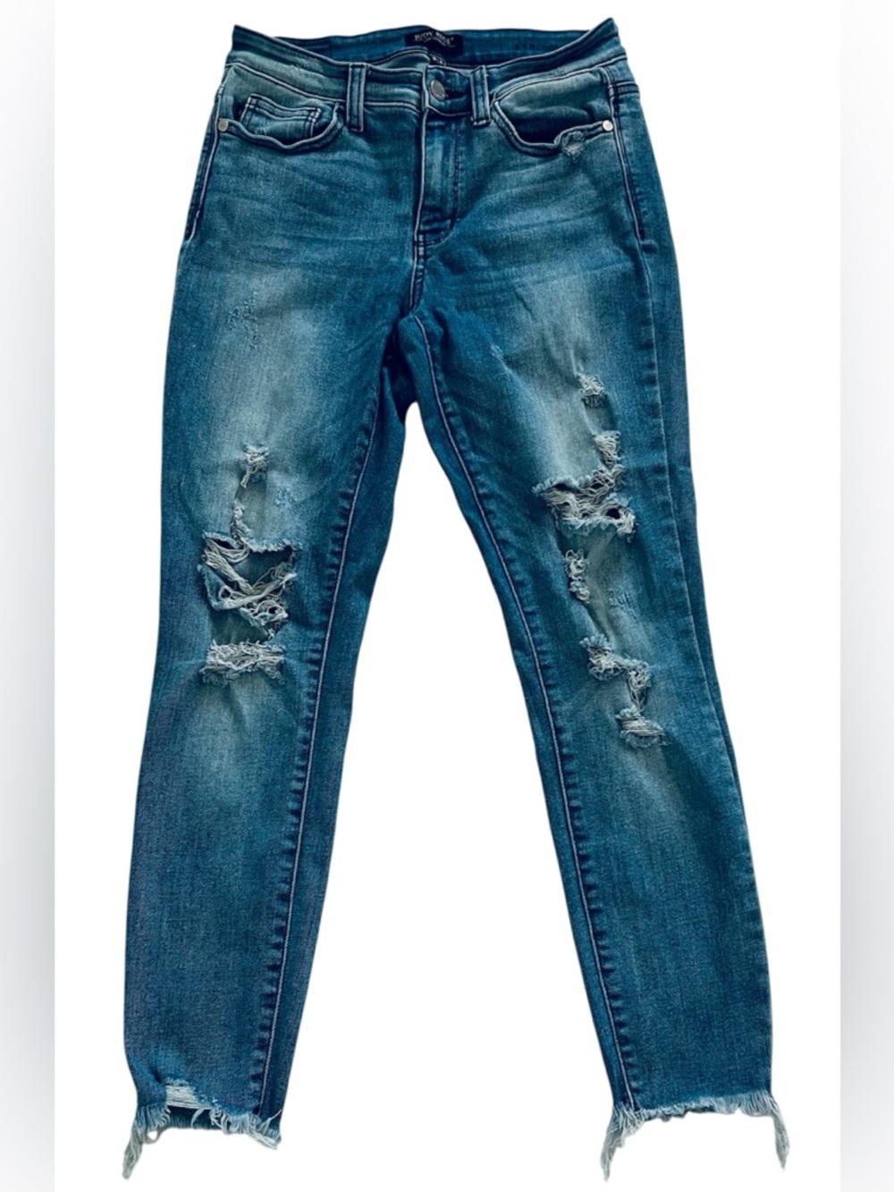 Judy Blue Jeans Womens 27/5 X 28 Blue Skinny Raw Hem Mid Rise Stretch Denim
